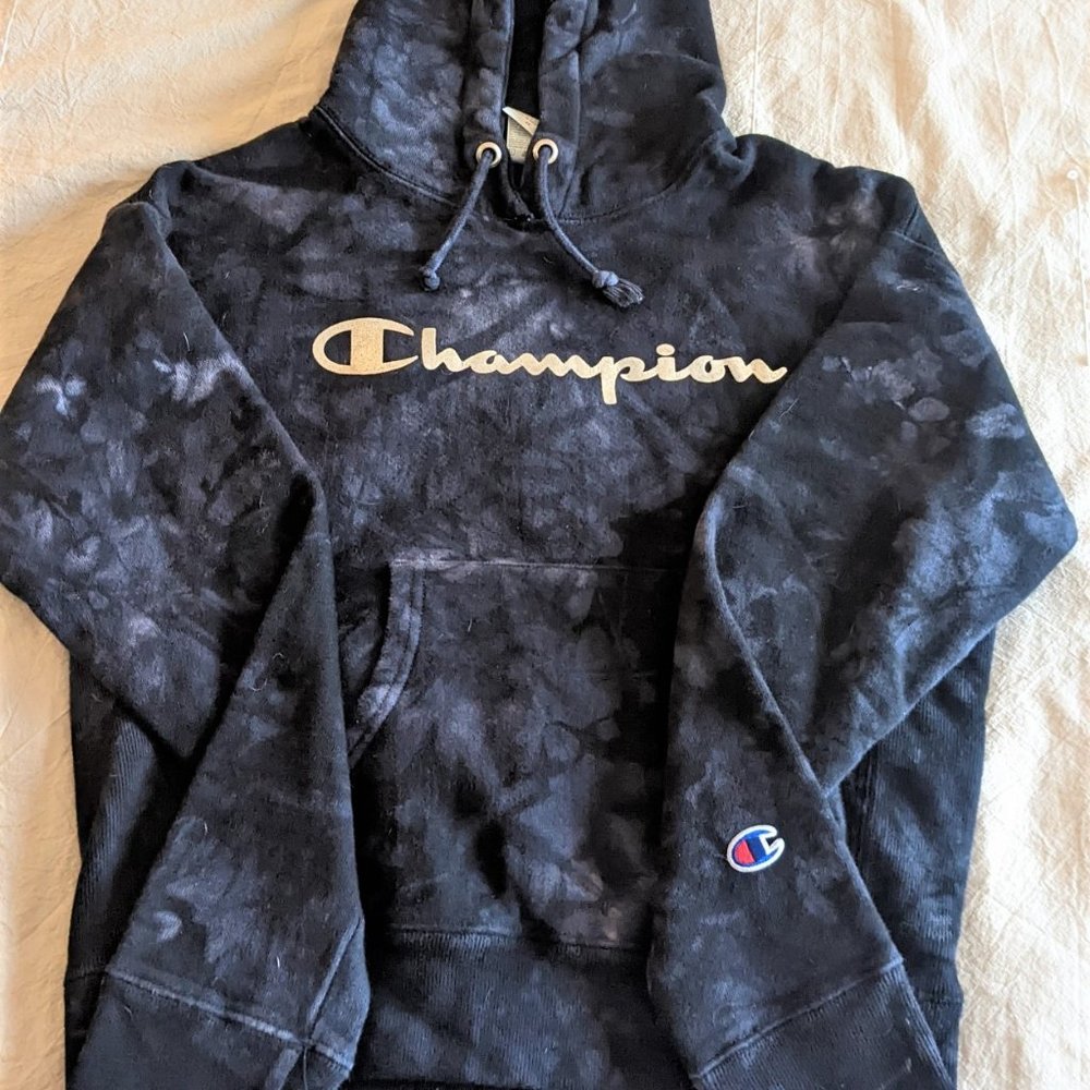 Champion Tie Dye Sweatshirt Crop Hoodie Silver Gray Athletic Thick Sweater